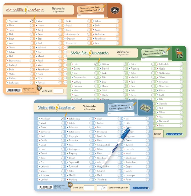 Meine Blitzlesekarten Set 3 zur Leseförderung (3 Lerntafeln mit Stift) - sternchenverlag GmbH, Katrin Langhans