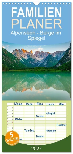 Familienplaner 2027 - Alpenseen - Berge im Spiegel mit 5 Spalten (Wandkalender, 21 x 45 cm) CALVENDO - Martin Wasilewski