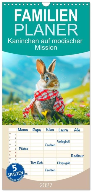 Familienplaner 2027 - Kaninchen auf modischer Mission mit 5 Spalten (Wandkalender, 21 x 45 cm) CALVENDO - Rose Hurley