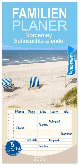 Familienplaner 2026 - Norderney Sehnsuchtskalender mit 5 Spalten (Wandkalender, 21 x 45 cm) CALVENDO - Dietmar Scherf