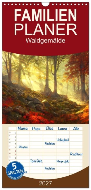 Familienplaner 2027 - Waldgemälde mit 5 Spalten (Wandkalender, 21 x 45 cm) CALVENDO - Sabine Löwer