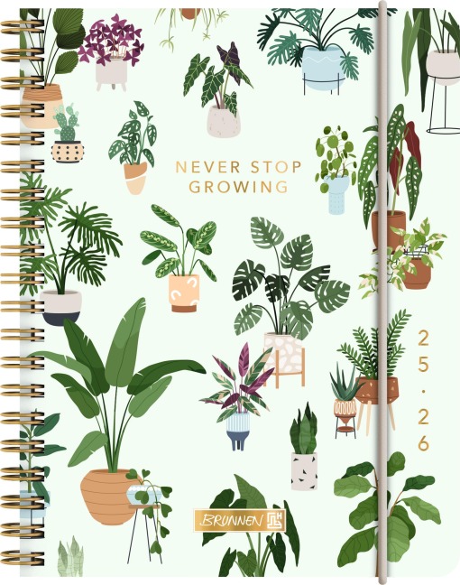 BRUNNEN Schülerkalender (2025/2026) "Little Plants", 2 Seiten = 1 Woche, A6, 208 Seiten, PP-Umschlag, mehrfarbig - 