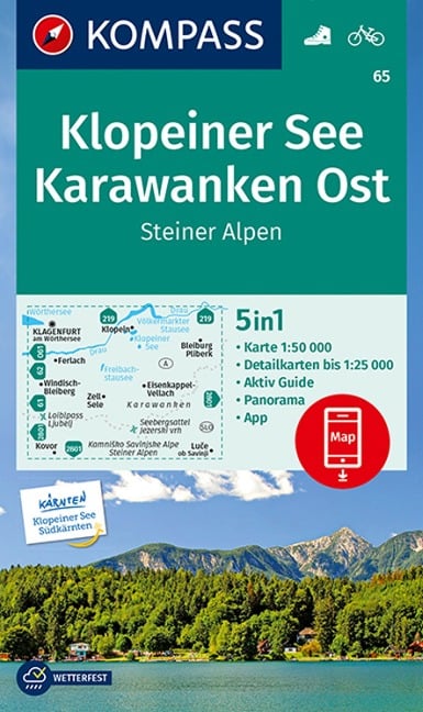 KOMPASS Wanderkarte 65 Klopeiner See, Karawanken Ost, Steiner Alpen 1:50.000 - 