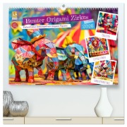Cover-Bild zum Titel 'Bunter Origami Zirkus - Farbenfroher Zirkusspaß mit Origami-Figuren (hochwertiger Premium Wandkalender 2026 DIN A2 quer), Kunstdruck in Hochglanz' von 'Anja Frost'