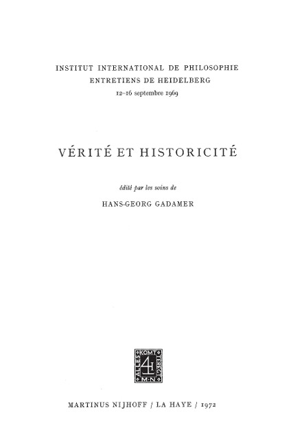Truth and Historicity / Vérité et Historicité - 
