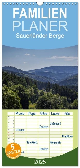 Familienplaner 2025 - Sauerländer Berge mit 5 Spalten (Wandkalender, 21 x 45 cm) CALVENDO - Simone Rein