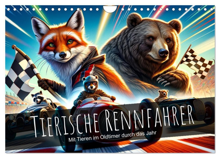 Tierische Rennfahrer - Mit Tieren im Oldtimer durch das Jahr (Wandkalender 2026 DIN A4 quer), CALVENDO Monatskalender - 