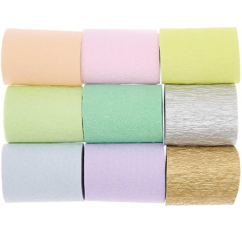 Kreppbänder, Regenbogen Pastell Mix, FSC MIX, 9 Stk, 5,5 cm x 10 m - 