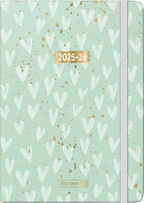 BRUNNEN Schülerkalender (2025/2026) "Hearts", 2 Seiten = 1 Woche, A5, 208 Seiten, Textil-Einband, mint - 