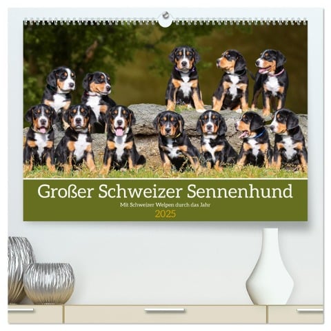 Großer Schweizer Sennenhund - Mit Schweizer Welpen durch das Jahr (hochwertiger Premium Wandkalender 2025 DIN A2 quer), Kunstdruck in Hochglanz - Sigrid Starick