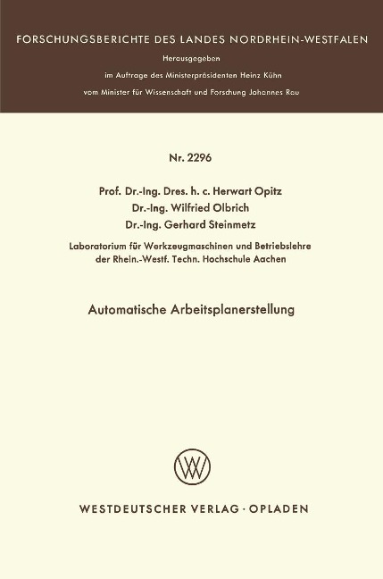 Automatische Arbeitsplanerstellung - Herwart Opitz