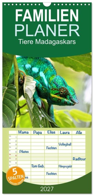 Familienplaner 2027 - Tiere Madagaskars mit 5 Spalten (Wandkalender, 21 x 45 cm) CALVENDO - Céline Baur