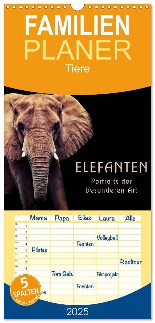 Familienplaner 2025 - Elefanten - Portraits der besonderen Art mit 5 Spalten (Wandkalender, 21 x 45 cm) CALVENDO - AD DESIGN Photo PhotoArt Dölling