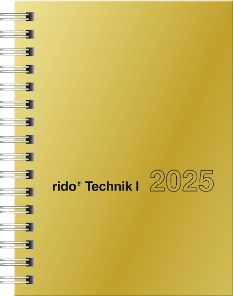 rido/idé 7013121915 Taschenkalender Modell perfect/Technik I (2025)| 2 Seiten = 1 Woche| A6| 160 Seiten| Glanzkarton-Einband| goldfarben - 