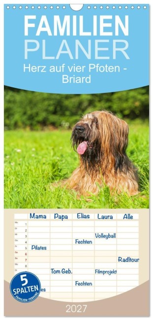 Familienplaner 2027 - Herz auf vier Pfoten - Briard mit 5 Spalten (Wandkalender, 21 x 45 cm) CALVENDO - Sigrid Starick