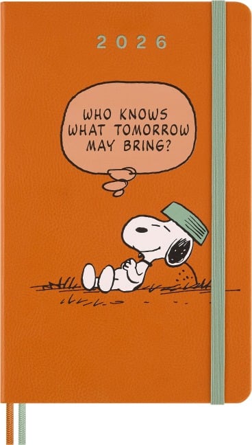Moleskine 12 Monate Peanuts Snoopy Tomorrow Wochen Notizkalender 2026, L/A5, 1 Wo = 1 Seite, fester Einband, Kadmiumorange - 