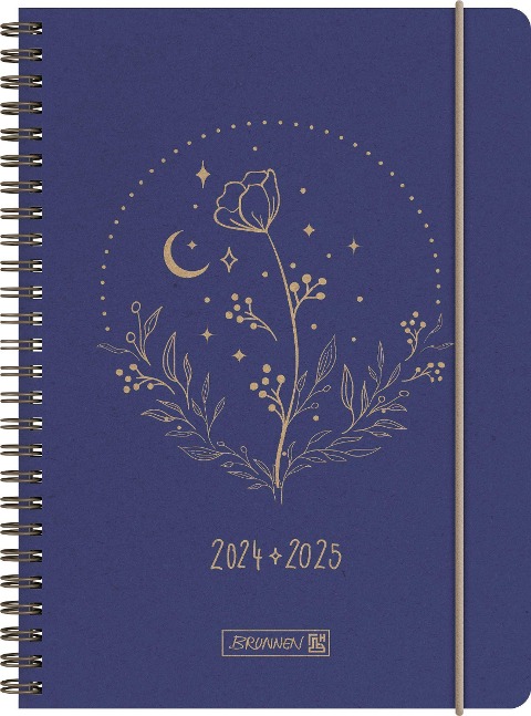 Schülerkalender 2024/2025 "Moon Flower", 2 Seiten = 1 Woche, A5, 208 Seiten, blau - 