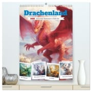 Cover-Bild zum Titel 'Drachenland. Gefürchtete Fabelwesen im Gotik-Stil (hochwertiger Premium Wandkalender 2026 DIN A2 hoch), Kunstdruck in Hochglanz' von 'Rose Hurley'