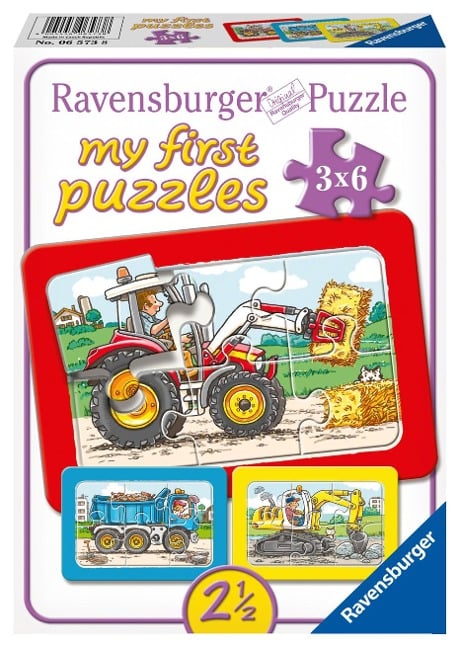 Bagger, Traktor und Kipplader. My first puzzle - Rahmenpuzzle 3 x 6 Teile - 