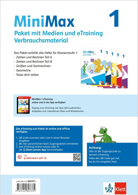 MiniMax 1. Paket Themenhefte mit Medien und eTraining (5 Hefte: Zahlen und Rechnen A & B, Größen und Sachrechnen, Geometrie, Teste-dich-selbst, Beilage) - Verbrauch Klasse 1 - 