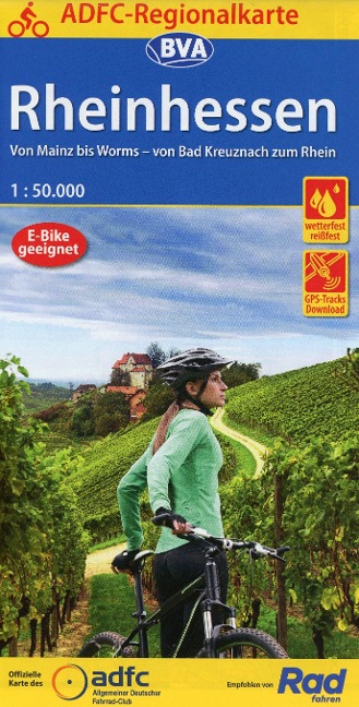 ADFC-Regionalkarte Rheinhessen, 1:50.000, mit Tagestourenvorschlägen, reiß- und wetterfest, E-Bike-geeignet, GPS-Tracks Download - 