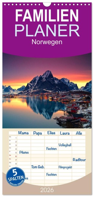 Familienplaner 2026 - Norwegen mit 5 Spalten (Wandkalender, 21 x 45 cm) CALVENDO - Christian Bothner