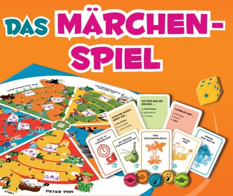 Das Märchenspiel. 132 Karten, Spielbrett, Spielfiguren und -marken, Zahlenwürfel, Spielanleitung - 