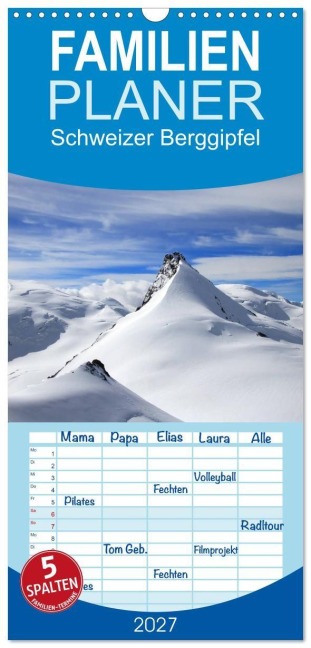 Familienplaner 2027 - Schweizer Berggipfel mit 5 Spalten (Wandkalender, 21 x 45 cm) CALVENDO - Gerhard Albicker