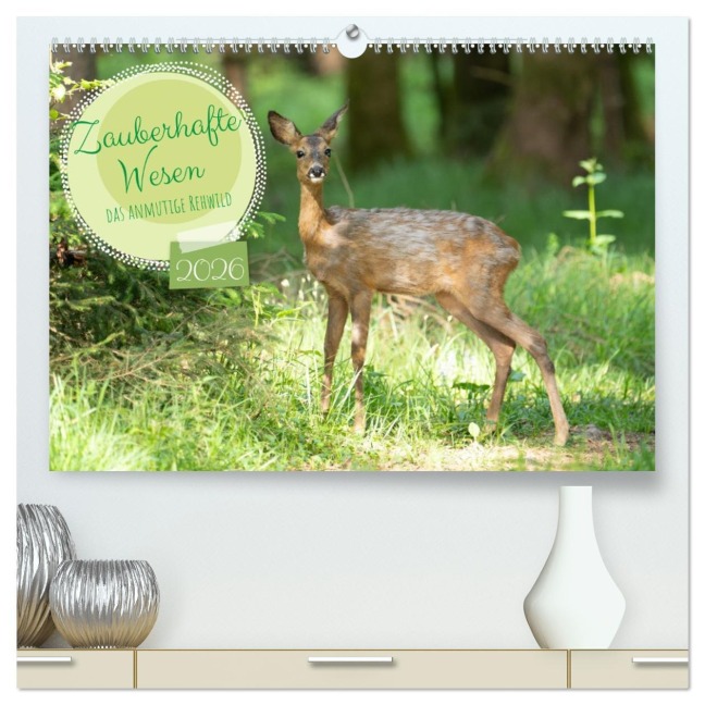 Zauberhafte Wesen - anmutiges Rehwild (hochwertiger Premium Wandkalender 2026 DIN A2 quer), Kunstdruck in Hochglanz - Angela Merk