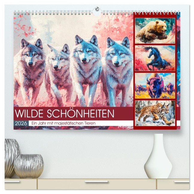 Wilde Schönheiten. Ein Jahr mit majestätischen Tieren (hochwertiger Premium Wandkalender 2026 DIN A2 quer), Kunstdruck in Hochglanz - Rose Hurley