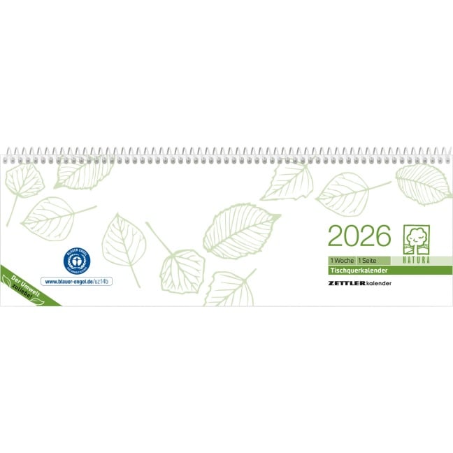 Tischquerkalender Recycling 1W/1S 2026 - 29,6x9,9 cm - 1 Woche auf 1 Seite - Bürokalender mit 60 Seiten - Stundeneinteilung 7 - 19 Uhr - 146-0700 - 