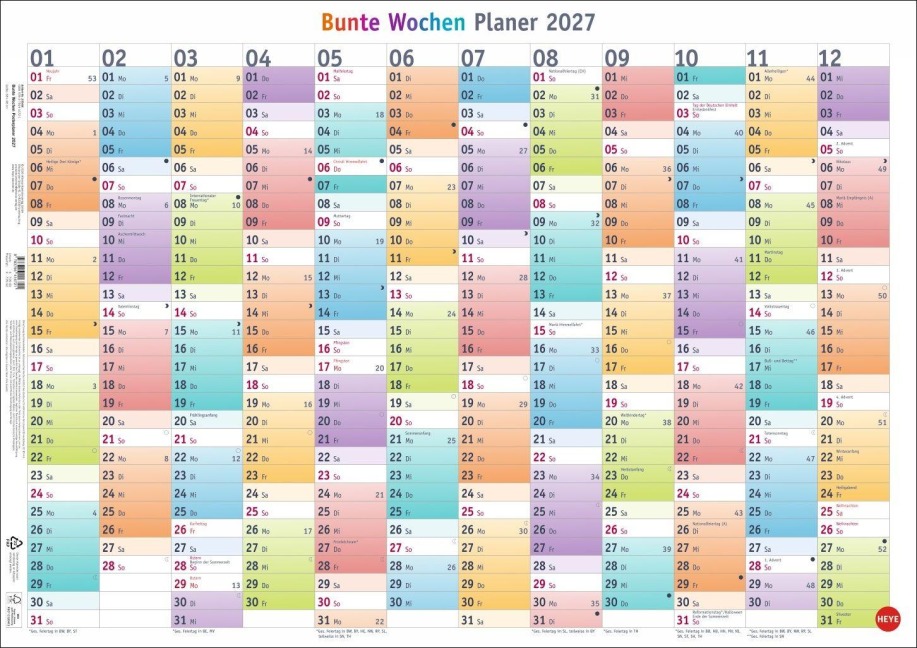 Bunte Wochen Posterplaner 2027 - 