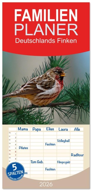 Familienplaner 2026 - Deutschlands Finken mit 5 Spalten (Wandkalender, 21 x 45 cm) CALVENDO - 