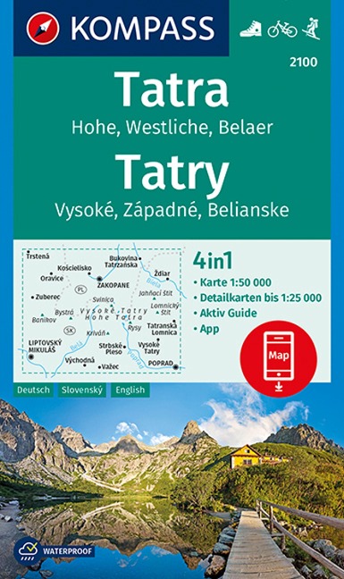 KOMPASS Wanderkarte 2100 Tatra, Hohe, Westliche, Belaer, Tatry, Vysoké, Západné, Belianske 1:50.000 - 