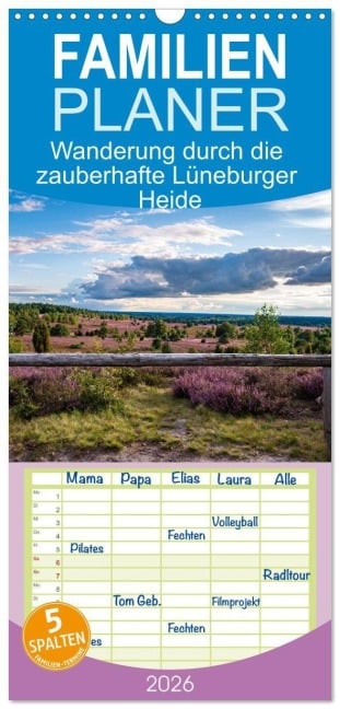 Familienplaner 2026 - Wanderung durch die zauberhafte Lüneburger Heide mit 5 Spalten (Wandkalender, 21 x 45 cm) CALVENDO - Sandra Lorenzen-Müller