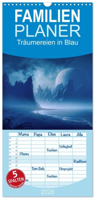 Familienplaner 2026 - Träumereien in Blau mit 5 Spalten (Wandkalender, 21 x 45 cm) CALVENDO - Simone Wunderlich