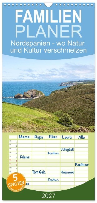 Familienplaner 2027 - Nordspanien - wo Natur und Kultur verschmelzen mit 5 Spalten (Wandkalender, 21 x 45 cm) CALVENDO - 