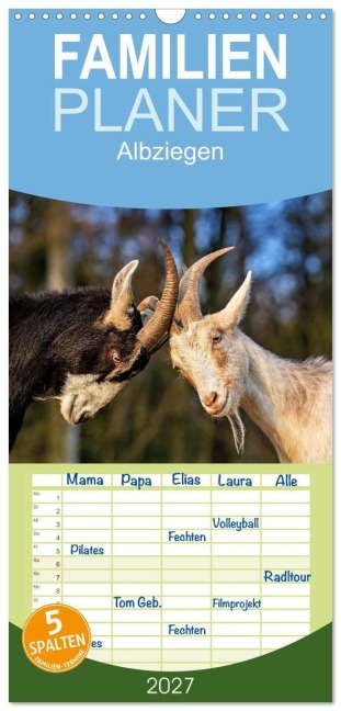 Familienplaner 2027 - Albziegen mit 5 Spalten (Wandkalender, 21 x 45 cm) CALVENDO - Monika Scheurer