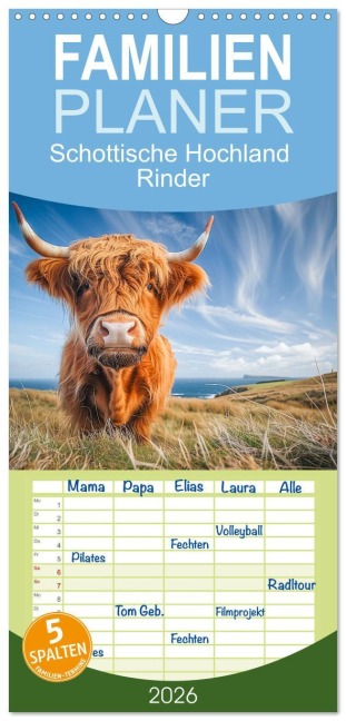 Familienplaner 2026 - Schottische Hochland Rinder mit 5 Spalten (Wandkalender, 21 x 45 cm) CALVENDO - Steffen Gierok-Latniak