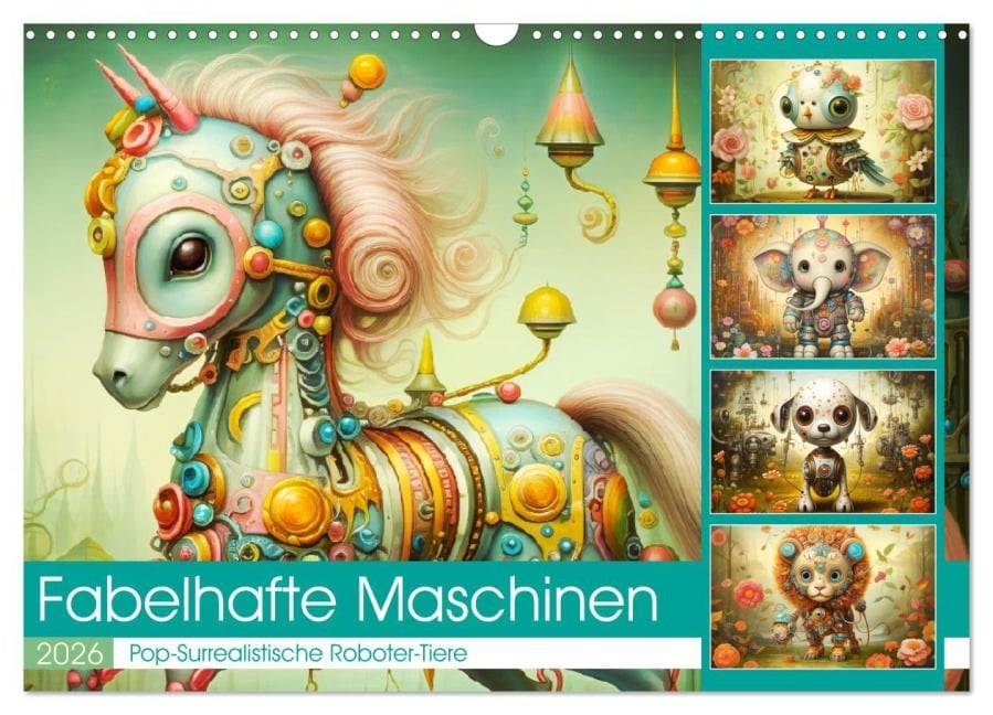 Fabelhafte Maschinen. Pop-Surrealistische Roboter-Tiere (Wandkalender 2026 DIN A3 quer), CALVENDO Monatskalender - Rose Hurley