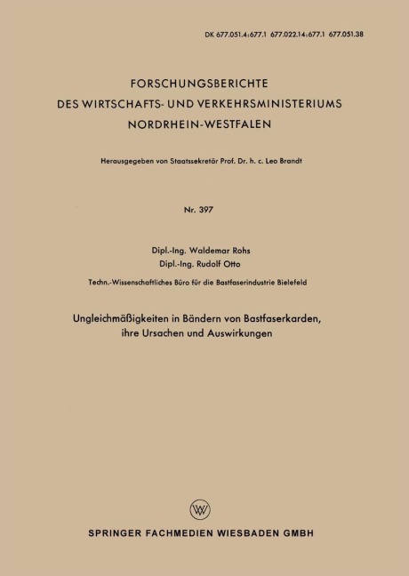Ungleichmäßigkeiten in Bändern von Bastfaserkarden, ihre Ursachen und Auswirkungen - Waldemar Rohs