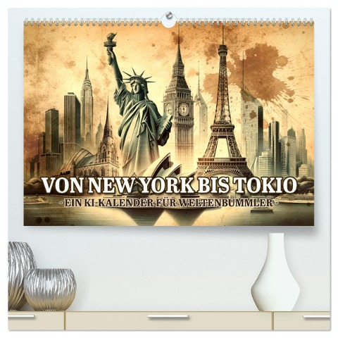 Von New York bis Tokio - Ein KI-Kalender für Weltenbummler (hochwertiger Premium Wandkalender 2025 DIN A2 quer), Kunstdruck in Hochglanz - Artefacti Artefacti