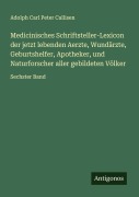 Cover-Bild zum Titel 'Medicinisches Schriftsteller-Lexicon der jetzt lebenden Aerzte, Wundärzte, Geburtshelfer, Apotheker, und Naturforscher aller gebildeten Völker' von 'Adolph Carl Peter Callisen'