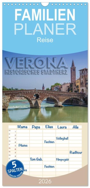 Familienplaner 2026 - VERONA Historisches Stadtherz mit 5 Spalten (Wandkalender, 21 x 45 cm) CALVENDO - Melanie Viola