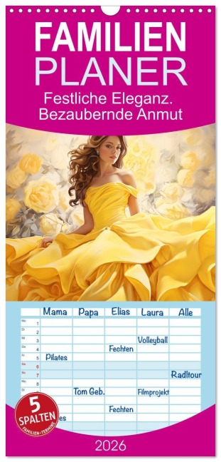 Familienplaner 2026 - Festliche Eleganz. Bezaubernde Anmut mit 5 Spalten (Wandkalender, 21 x 45 cm) CALVENDO - Rose Hurley