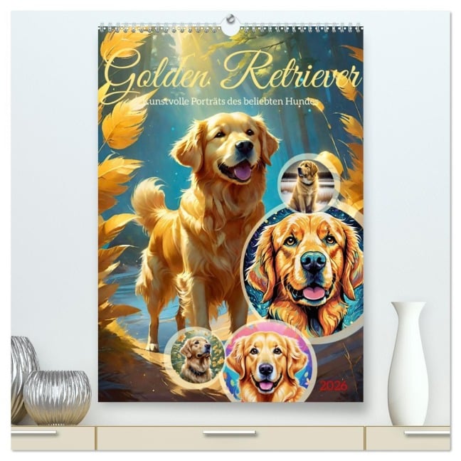 Golden Retriever. Kunstvolle Porträts des beliebten Hundes (hochwertiger Premium Wandkalender 2026 DIN A2 hoch), Kunstdruck in Hochglanz - Steffani Lehmann