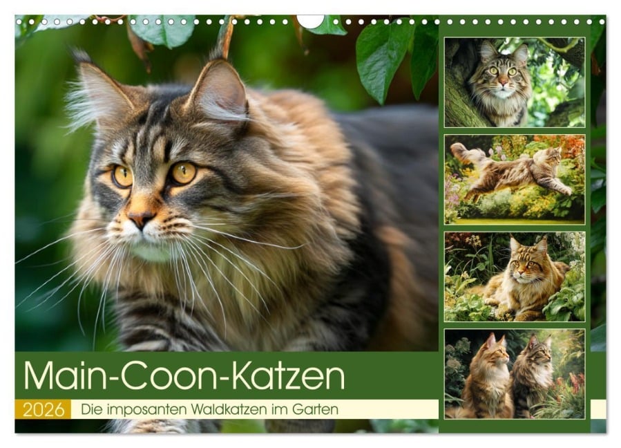 Main-Coon-Katzen. Die imposanten Waldkatzen im Garten (Wandkalender 2026 DIN A3 quer), CALVENDO Monatskalender - Rose Hurley