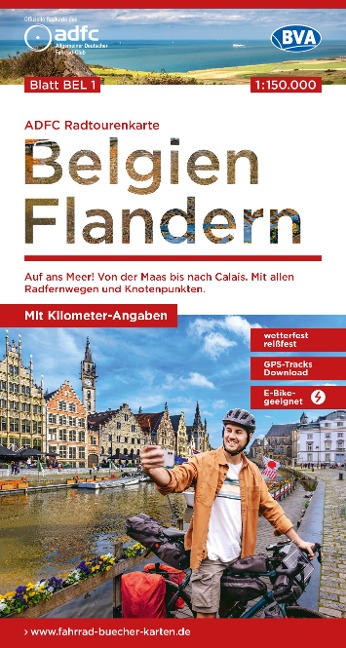 ADFC-Radtourenkarte BEL 1 Belgien Flandern 1:150.000, reiß- und wetterfest, E-Bike geeignet, GPS-Tracks Download, mit Kilometer-Angaben - 