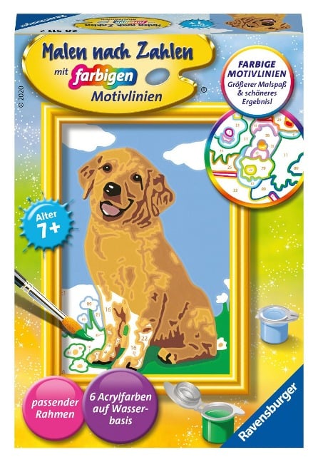 Ravensburger Malen nach Zahlen 28511 - Kleiner Golden Retriever- Kinder ab 7 Jahren - 