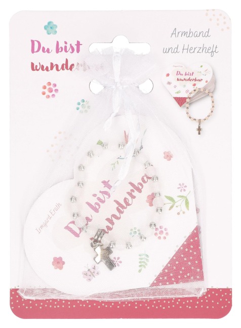 Stretch-Armband mit Kreuz und rosa Perlen: Du bist wunderbar - 